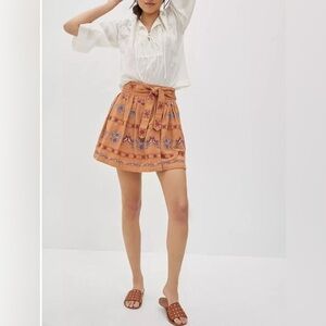 Anthropologie Meghan Embroidered Belted Mini Skirt with Pockets Orange Pink 4